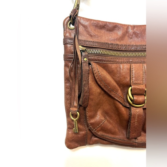 Fossil Sasha Crossbody Bag Vintage 90s‎ Brown Distressed Leather Shoulder Purse - Picture 3 of 14